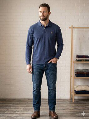 Polo Ralph Lauren Long Sleeve Polo Shirt XL Blue Classic Fit 100% Cotton Mens